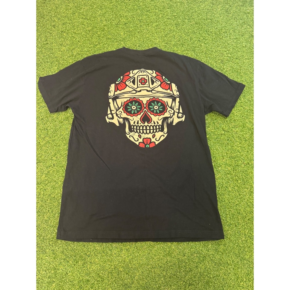 OAF Nation Mens Black Sugar Skull Tactical Helmet Graphic T-Shirt Large USA Made